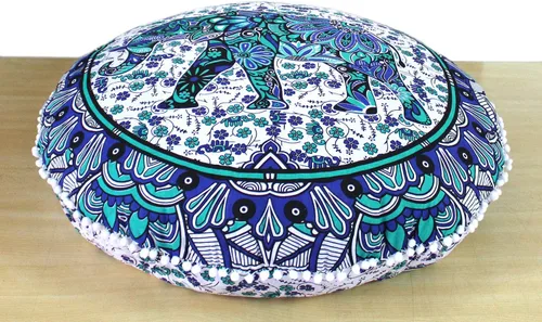 Vista 24 de CRAFT KALA Funda de cojín redonda grande de 32 pulgadas para el suelo bohemio, funda de puf boho, funda de cojín de mandala para meditación, cojines