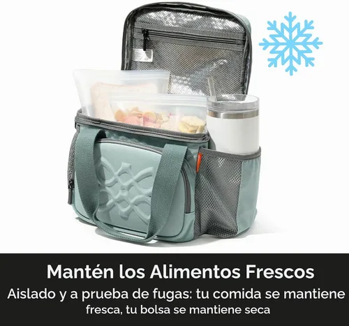 Vista 5 de Lonchera aislada para mujer, de 8 litros, a prueba de fugas, para el trabajo, cabe una comida completa o 6 latas (Acua anticuada)