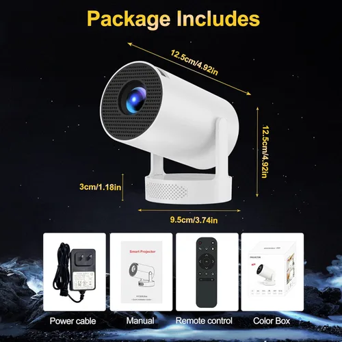 Vista 9 de Mini proyector con WiFi y Bluetooth, compatible con proyector portátil 1080P 4K, proyectores inteligentes Android 14 HY300 Ultra, corrección