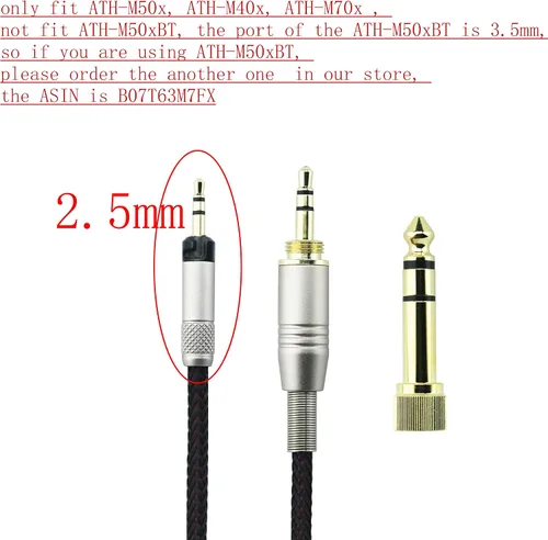 Vista 3 de Cable de repuesto para audio de 1,2m /1,5m/2,5m/ 3m para audífonos Audio Technica ATH-M50x ATH-M40x