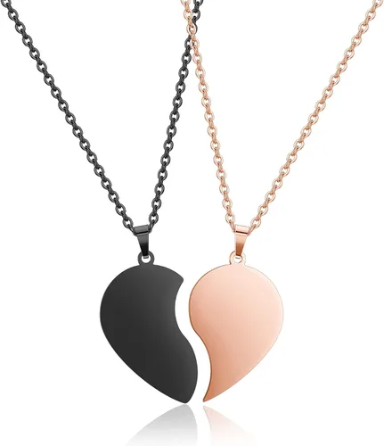 Vista 4 de Zysta Collar personalizado de rompecabezas de corazón a juego para parejas, novio, novia, mujeres, hombres, Yinyang, parejas, collar con colgante