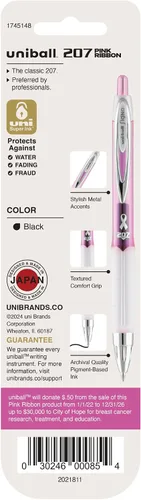 Vista 7 de Uni-Ball 207 plumas de gel retráctiles con cinta rosa, punta mediana (0,7 mm), negras, paquete de 2