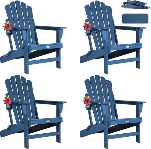 Vista 17 de Silla Adirondack plegable de gran tamaño, silla para hogueras de HDPE Negro