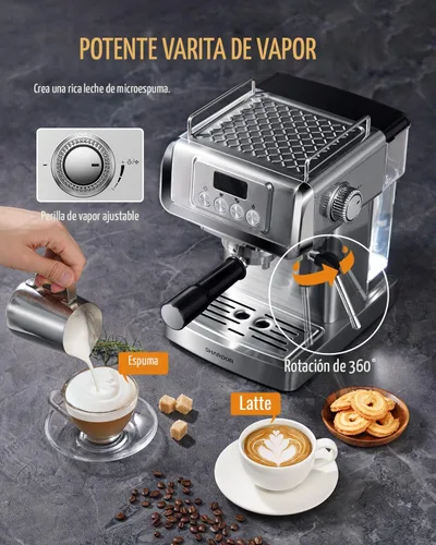 Vista 3 de SHARDOR - Máquina de café expreso de 20 barras para el hogar con pantalla LCD y varita de vapor