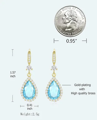 Vista 3 de Aretes colgantes de diamantes para mujer, chapados en plataoro, con diamantes de imitación, juego de aretes de lágrima colgantes, piedra natal