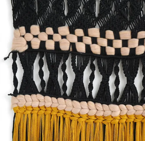 Vista 5 de IOWER Macramé para colgar en la pared, decoración de pared de macramé tejido negro, decoración de pared bohemia hecha a mano, decoración