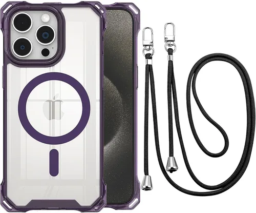 Vista 23 de Funda magnética para iPhone 13 Pro Max, con marco suave magnético transparente, parte trasera de PC, cubierta protectora contra golpes con cordón