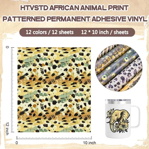 Vista 2 de Vinilo adhesivo permanente con estampado de animales africanos, 12 hojas de 12 x 10 pulgadas para manualidades de vasos Estampado De Animales -12