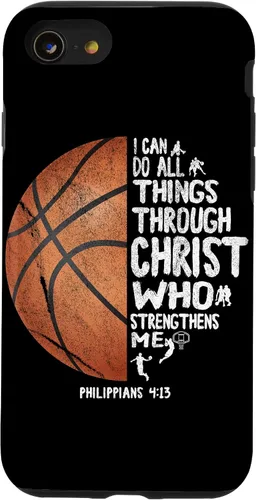Vista 18 de Funda de baloncesto para iPhone 17 con texto en inglés "I can do All Things Through Christ Philippians