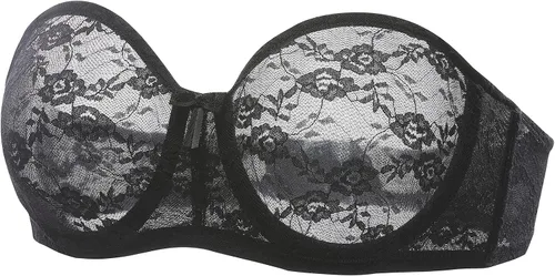 Vista 3 de DOBREVA Sujetador de encaje sin relleno sin tirantes para mujer con aros Multiway Transparente