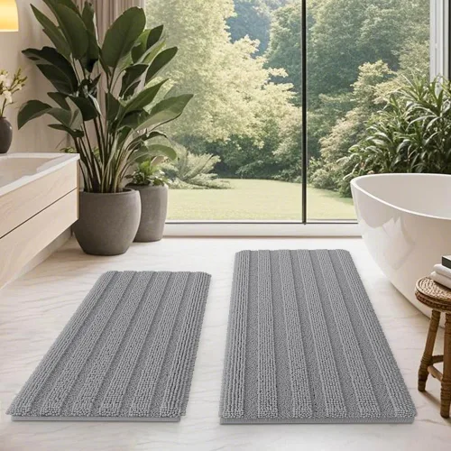 Vista 104 de ACCUMTEK - Juego de alfombras de baño a rayas beige de 3 piezas, ultrasuaves, antideslizantes de chenilla, alfombras de baño mullidas y absorbentes