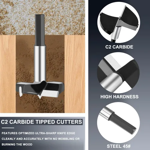 Vista 4 de Broca Forstner de 1-1/2 pulgadas, sierra de agujero de madera con punta de carburo de tungsteno para madera dura, madera contrachapada de plástico