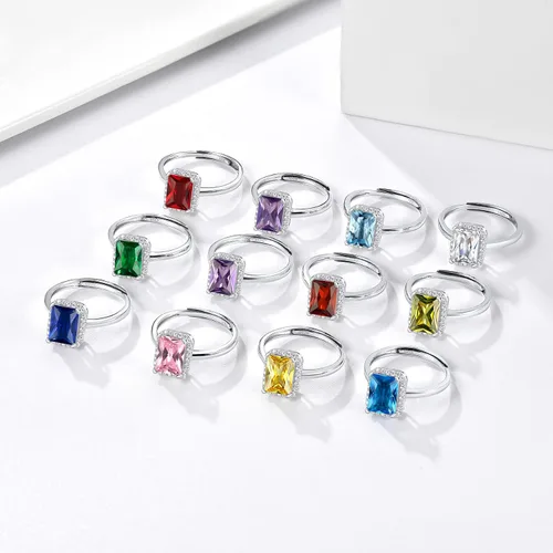 Vista 6 de 925 Sterling Silver Birthstone Rings for Women Girls with Clear 2ct HeartRoundTeardropSquare Crystal, Solitaire Diamond Halo Open Bands Cubic