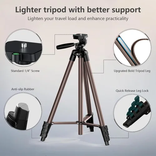 Vista 7 de Trípode para cámara de 71 pulgadas, trípode ligero de aluminio para teléfono con control remoto inalámbrico, soporte para teléfono y bolsa