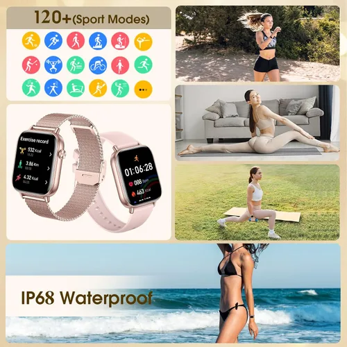 Vista 4 de Relojes inteligentes para mujer, reloj HD de 1.83 y 1.27 pulgadas con llamadas y mensajes/frecuencia cardíaca/sueño/ciclo femenino, reloj