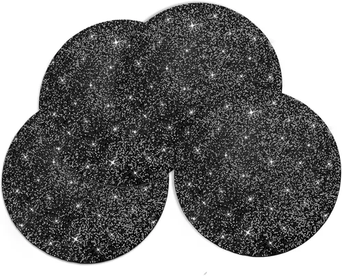 Vista 19 de Mantel individual negro de pedrería con diamantes triturados brillantes redondos lavables con purpurina para otoño, Halloween, boda, Navidad