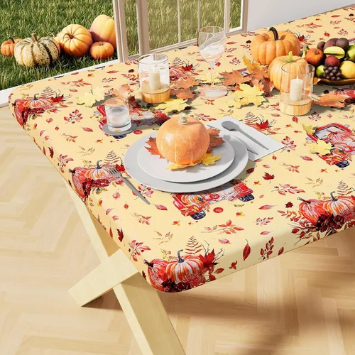 Vista 15 de misaya Mantel rectangular de vinilo, mantel ajustable, 100% impermeable, borde elástico, reverso de franela, mantel de plástico para mesas plegables