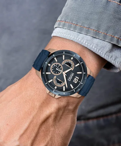 Vista 4 de HUGO Reloj de cuarzo para hombre de acero inoxidable con correa de silicona azul 22 modelo 1530210 Azul Patchwork Reloj de cuarzo