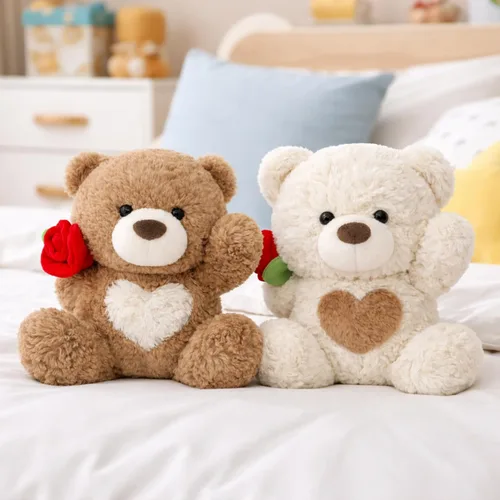 Vista 8 de Juguete de peluche de oso de peluche, oso de rosa y corazón, juguete de peluche romántico, perfecto para cumpleaños de niños y niñas (marrón)