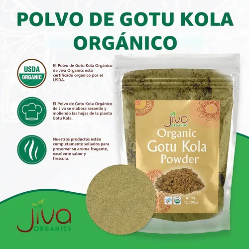 Vista 2 de Jiva Organics Gotu Kola Powder (Centella Asiatica) 7 onzas (7.05 oz) - Crudo, vegano, sin OMG