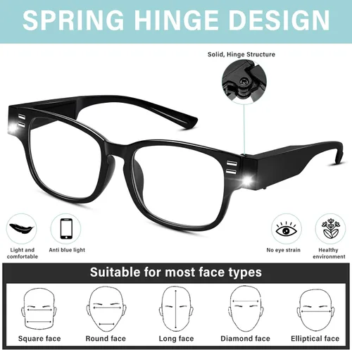 Vista 2 de Gafas de lectura con luces y aumento de 1.5 dioptrías, color negro, unisex para adultos