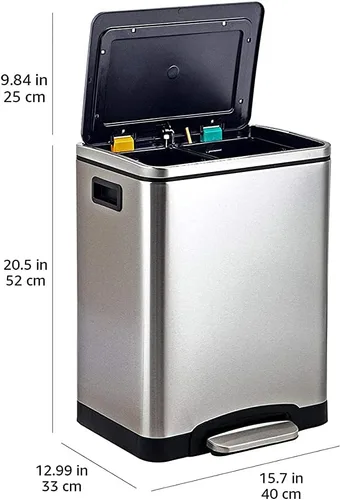 Vista 6 de Amazon Basics - Papelera doble de 30L con pedal de cierre suave - 2 contenedores de 15 litros, acero inoxidable, contenedores internos pequeños