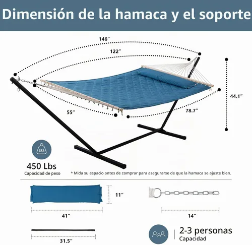 Vista 6 de ANOW Hamaca doble con combo de soporte de acero resistente de 12 pies