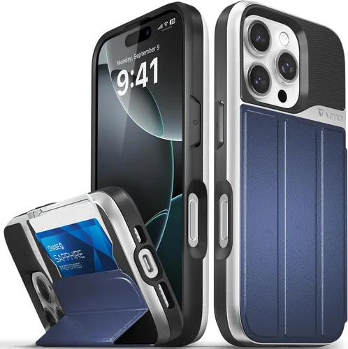 Vista 103 de VENA vCommute - Funda tipo cartera para iPhone 15, [protección contra caídas de grado militar] Funda de cuero con ranura para tarjetas con soporte