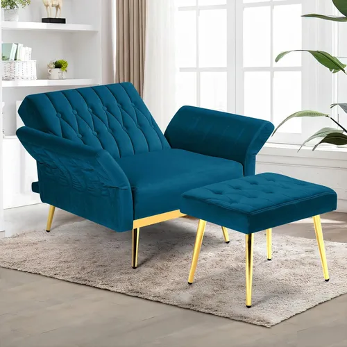 Vista 2 de Silla decorativa de terciopelo con respaldo y reposabrazos verde azulado