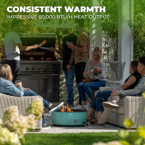 Vista 6 de Outland Living Fogata Grande de Gas Propano para Exteriores, 60,000 BTU/h, 24 pulgadas con Tapa - Tazón de Fuego Moderno Lake Country 800 para Azul