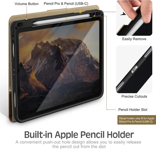Vista 4 de KingBlanc Funda para iPad Pro de 11 pulgadas de 4ª/3ª/2ª/2ª/1ª generación (2022/2021/2020/2018) con soporte para lápices, cuero sintético, función