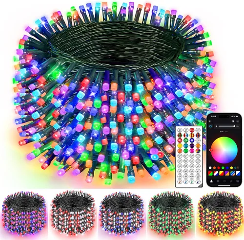Vista 10 de Guhope Luces de Navidad inteligentes que cambian de color, 66 pies, 200 luces LED RGB de Navidad con aplicación y control remoto, luces impermeables