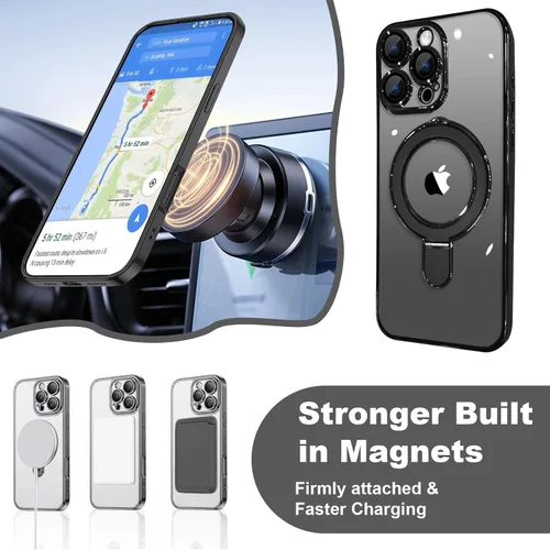 Vista 7 de Funda magnética para iPhone 14 Pro con soporte invisible, protector de lente de cámara integrado, a prueba de golpes
