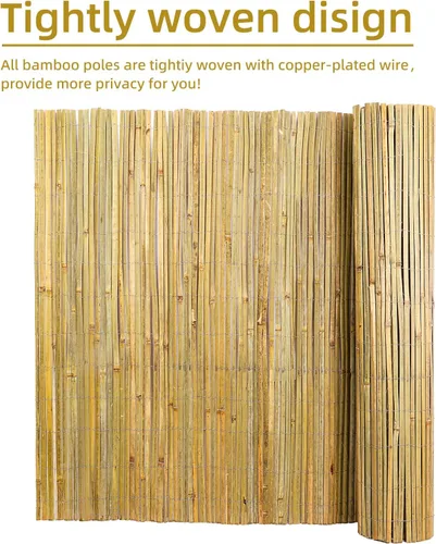 Vista 7 de Rejilla de Listones de Bambú Natural, Panel de Valla de Bambú de 4 Pies x 13 Pies para Valla de Privacidad de Jardín para Interior o Exterior