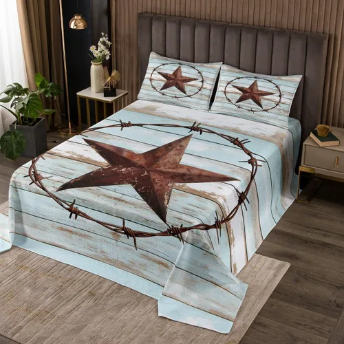 Vista 5 de Colcha de vaquero occidental para niños, tamaño individual, juego de colcha rústica de herraduras, cactus y herraduras, decoración de habitación
