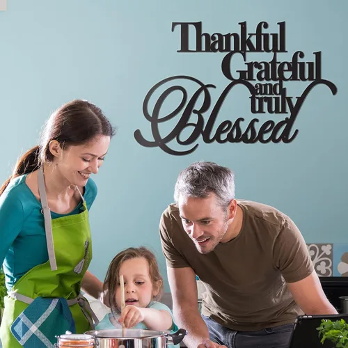 Vista 3 de Vivegate Decoración de pared con texto en inglés «Thankful Grateful Blessed» – Home Thankful Iron Wall Decor Blessed Letreros de pared