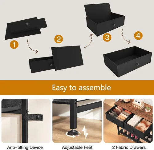 Vista 6 de usikey Zapatero, organizador de almacenamiento de zapatos de 4 niveles con 2 cajones, estante de zapatos de metal para 9-12 pares de zapatos, con 3