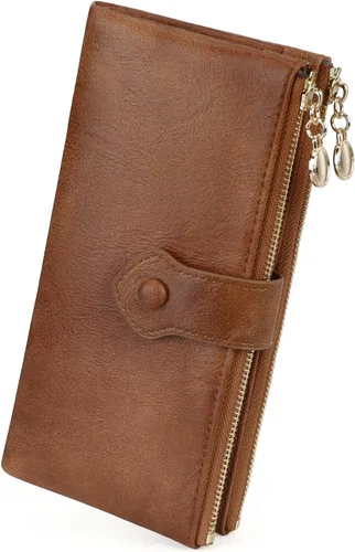 Vista 20 de GOIACII Cartera de mujer con cierre de beso, cartera larga con cremallera, con tarjetero compacto vintage para damas, A01 verde , medio, Classic