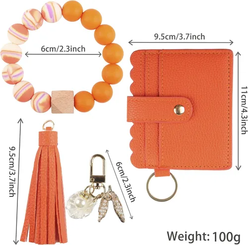 Vista 2 de Llavero de pulsera, cartera, tarjetero con borla, llavero para mujeres y niñas