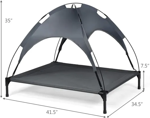 Vista 14 de Giantex Cama elevada para perros con toldo extraíble, cuna elevada portátil para mascotas, cama refrescante para perros para camping, playa, césped