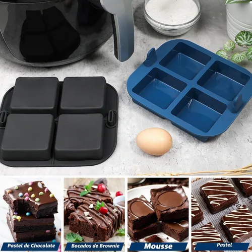 Vista 3 de Webake Molde para Brownies de Silicona para Freidora de Aire para Hornear, Molde de Silicona Cuadrado Antiadherente de 2.6" para S'mores, Disco