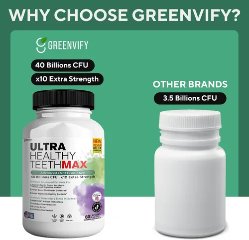 Vista 8 de Suplemento probiótico Ultra Healthy Teeth Max, 40 mil millones de UFC, 60 cápsulas, fórmula avanzada de salud bucal (1)