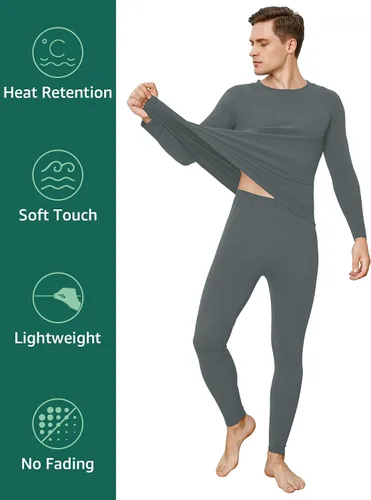 Vista 5 de INNERSY Conjunto de ropa interior térmica para hombre, ligero, capa base, pantalones largos para ejercicio de invierno