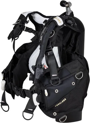 Vista 3 de Aqualung Axiom Dive BCD para mujer, compensador de flotabilidad de buceo estilo chaqueta con sistema de peso SureLock II, arnés de envoltura, banda