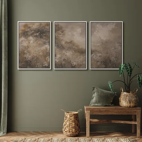 Vista 29 de SIGNFORD - Set de obras de arte en lienzo enmarcado para pared, ilustraciones abstractas de neblina del desierto en tonos neutros beige y marrón