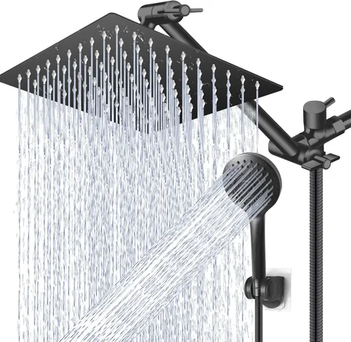 Vista 9 de Combo de cabezal de ducha (níquel cepillado), cabezal de ducha de lluvia de alta presión de 8 pulgadas con brazo de extensión ajustable de 11