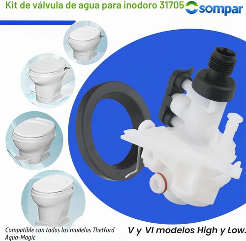 Vista 2 de Osompar 31705 Kit de válvula de agua de inodoro RV compatible con modelos Thetford Aqua Magic V altos y bajos