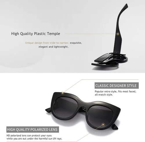 Vista 3 de SUNGAIT Gafas de sol polarizadas vintage de gran tamaño para mujer, gafas de sol de moda para mujer