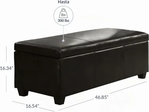 Vista 2 de BELLEZE Otomana de Almacenamiento de Cuero Sintético, Banco de Dormitorio de 47 Pulgadas con Bisagra de Cierre Seguro, Otomana Extra Larga