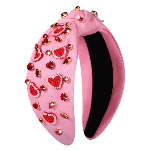 Vista 10 de mokkia Diademas de corazón para el día de San Valentín para mujer, accesorios para el día de San Valentín, diadema anudada con corazón con cuentas